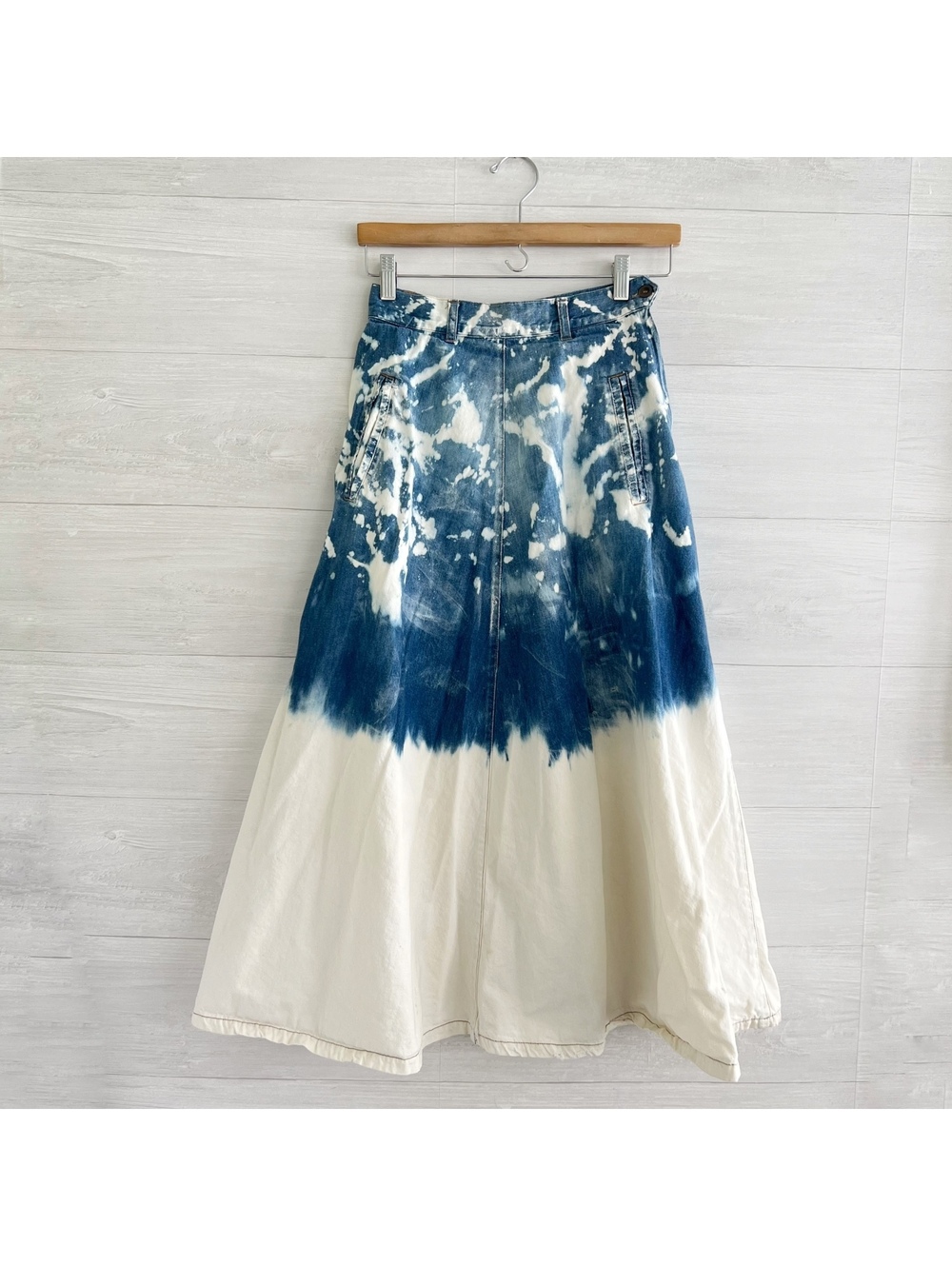 *Flaw Calvin Klein Sport Denim Maxi Skirt 6 Bleach Splatter Distressed Y2K